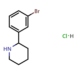 Chemical structure of 2-(3-bromophenyl)piperidine hydrochloride , CAS 1820684-20-5, AChemBlock V144651
