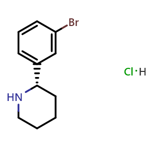 Chemical structure of (S)-2-(3-bromophenyl)piperidine hydrochloride , CAS 1391509-55-9, AChemBlock V144653