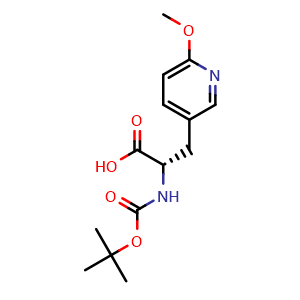 Chemical structure of (2S)-2-([(TERT-BUTOXY)CARBONYL]AMINO)-3-(6-METHOXYPYRIDIN-3-YL)PROPANOIC ACID , CAS 879559-97-4, AChemBlock V144680