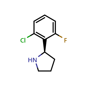 Chemical structure of (2R)-2-(6-CHLORO-2-FLUOROPHENYL)PYRROLIDINE , CAS 1241677-49-5, AChemBlock V144694