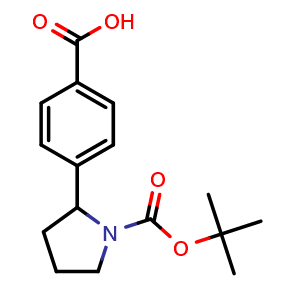 Chemical structure of 4-(1-(tert-butoxycarbonyl)pyrrolidin-2-yl)benzoic acid , CAS 863769-40-8, AChemBlock V144719