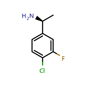 Chemical structure of (S)-1-(4-chloro-3-fluorophenyl)ethan-1-amine , CAS 1114559-11-3, AChemBlock V144720