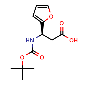 Chemical structure of (R)-3-((tert-butoxycarbonyl)amino)-3-(furan-2-yl)propanoic acid , CAS 1217725-33-1, AChemBlock V144735
