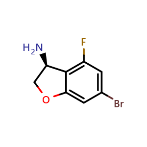Chemical structure of (S)-6-bromo-4-fluoro-2,3-dihydrobenzofuran-3-amine , CAS 1344459-92-2, AChemBlock V144786