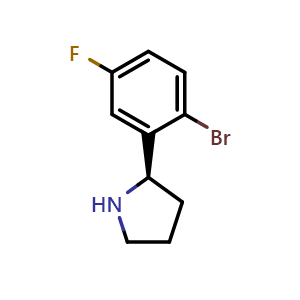 Chemical structure of (R)-2-(2-bromo-5-fluorophenyl)pyrrolidine , CAS 1228571-56-9, AChemBlock V144788