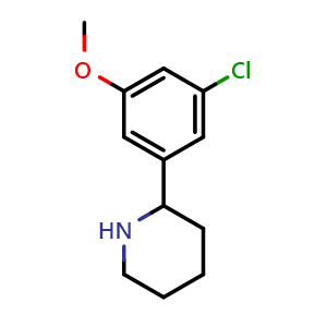 Chemical structure of 2-(3-chloro-5-methoxyphenyl)piperidine , CAS 1273675-26-5, AChemBlock V144803