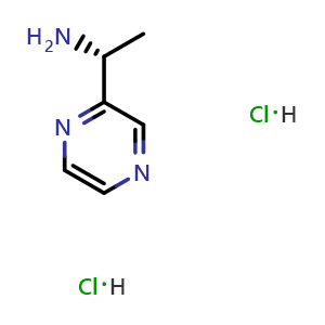 Chemical structure of (R)-1-(pyrazin-2-yl)ethan-1-amine dihydrochloride , CAS 1955474-33-5, AChemBlock V144871