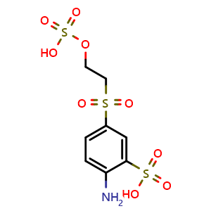 Chemical structure of 2-amino-5-(2-sulfooxyethylsulfonyl)benzenesulfonic acid , CAS 42986-22-1, AChemBlock V144938