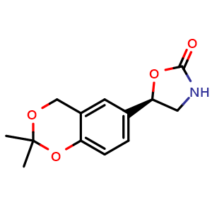Chemical structure of 2-Oxazolidinone,5-(2,2-dimethyl-4H-1,3-benzodioxin-6-yl)-,5R- , CAS 452339-73-0, AChemBlock V144961