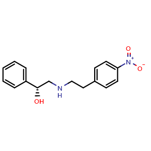 Chemical structure of (R)-2-((4-nitrophenethyl)amino)-1-phenylethanol , CAS 521284-21-9, AChemBlock V144963