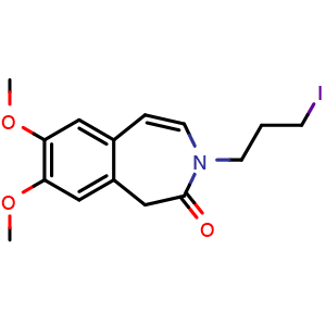 Chemical structure of 7,8-dimethoxy-3-(3-iodopropyl)-1,3-dihydro-2h-3-benzoazepine-2-one , CAS 148870-57-9, AChemBlock V144965