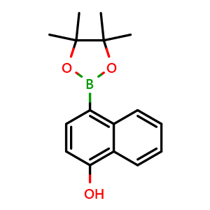 Chemical structure of 4-(4,4,5,5-tetramethyl-1,3,2-dioxaborolan-2-yl)naphthalen-1-ol , CAS 1560648-02-3, AChemBlock V145022