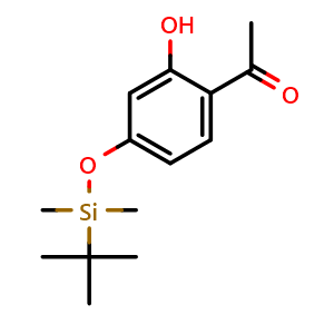 Chemical structure of 1-(4-((tert-butyldimethylsilyl)oxy)-2-hydroxyphenyl)ethan-1-one , CAS 913295-71-3, AChemBlock V145039