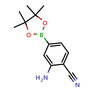 Chemical structure of 2-amino-4-(4,4,5,5-tetramethyl-1,3,2-dioxaborolan-2-yl)benzonitrile , CAS 1384855-33-7, AChemBlock V145058