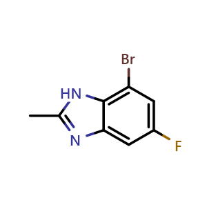 Chemical structure of 7-bromo-5-fluoro-2-methyl-1H-benzo[d]imidazole , CAS 1416372-87-6, AChemBlock V145059