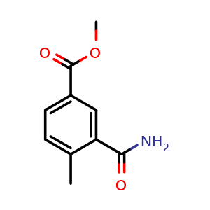 Chemical structure of methyl 3-carbamoyl-4-methylbenzoate , CAS 1537515-91-5, AChemBlock V145070
