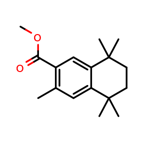 Chemical structure of methyl 3,5,5,8,8-pentamethyl-5,6,7,8-tetrahydronaphthalene-2-carboxylate , CAS 121866-15-7, AChemBlock V145115