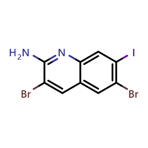 Chemical structure of 3,6-dibromo-7-iodoquinolin-2-amine , CAS 2816914-27-7, AChemBlock V145133