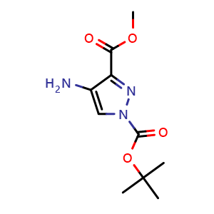Chemical structure of 1-(tert-butyl) 3-methyl 4-amino-1H-pyrazole-1,3-dicarboxylate , CAS 923283-63-0, AChemBlock V145167