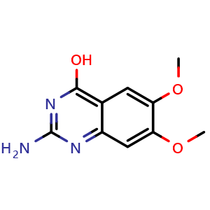 Chemical structure of 2-amino-6,7-dimethoxyquinazolin-4-ol , CAS 16175-67-0, AChemBlock V145219