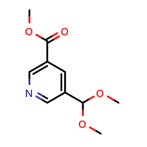 Chemical structure of methyl 5-(dimethoxymethyl)nicotinate , CAS 2055119-34-9, AChemBlock V145229