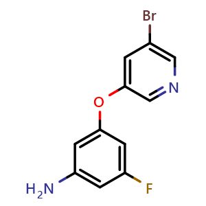 Chemical structure of 3-((5-bromopyridin-3-yl)oxy)-5-fluoroaniline , CAS 1517133-22-0, AChemBlock V145256