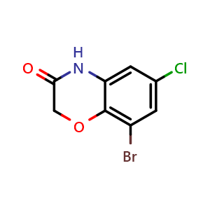 Chemical structure of 8-bromo-6-chloro-2H-benzo[b][1,4]oxazin-3(4H)-one , CAS 102065-93-0, AChemBlock V145312
