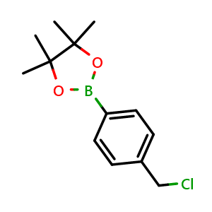 Chemical structure of 2-(4-(chloromethyl)phenyl)-4,4,5,5-tetramethyl-1,3,2-dioxaborolane , CAS 1072945-04-0, AChemBlock V145324
