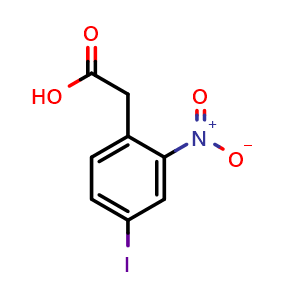 Chemical structure of 2-(4-iodo-2-nitrophenyl)acetic acid , CAS 1261853-80-8, AChemBlock V145335