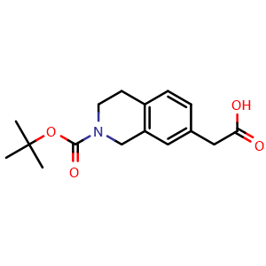 Chemical structure of 2-(2-(tert-Butoxycarbonyl)-1,2,3,4-tetrahydroisoquinolin-7-yl)acetic acid , CAS 1158755-34-0, AChemBlock V145344