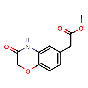 Chemical structure of methyl 2-(3-oxo-3,4-dihydro-2H-benzo[b][1,4]oxazin-6-yl)acetate , CAS 866038-49-5, AChemBlock V145351