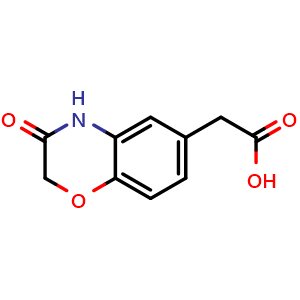 Chemical structure of 2-(3-oxo-3,4-dihydro-2H-benzo[b][1,4]oxazin-6-yl)acetic acid , CAS 134997-91-4, AChemBlock V145352