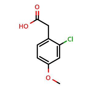 Chemical structure of 2-(2-chloro-4-methoxyphenyl)acetic acid , CAS 91367-09-8, AChemBlock V145359