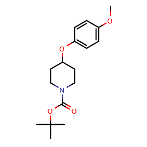 Chemical structure of tert-butyl 4-(4-methoxyphenoxy)piperidine-1-carboxylate , CAS 333954-84-0, AChemBlock V145376