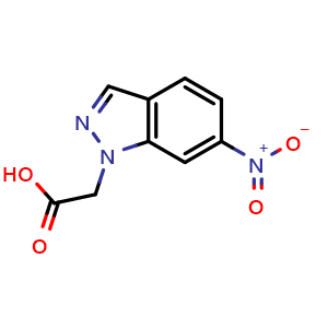 Chemical structure of 2-(6-nitro-1H-indazol-1-yl)acetic acid , CAS 857801-04-8, AChemBlock V145389