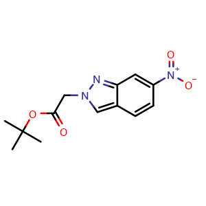 Chemical structure of tert-butyl 2-(6-nitro-2H-indazol-2-yl)acetate , CAS 2891598-59-5, AChemBlock V145392