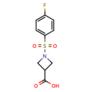 Chemical structure of 1-((4-fluorophenyl)sulfonyl)azetidine-3-carboxylic acid , CAS 866043-35-8, AChemBlock V145397