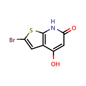 Chemical structure of 2-bromo-4-hydroxythieno[2,3-b]pyridin-6(7H)-one , CAS 104515-12-0, AChemBlock V145416