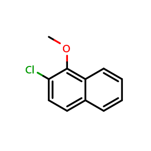 Chemical structure of 2-chloro-1-methoxynaphthalene , CAS 41908-21-8, AChemBlock V145445
