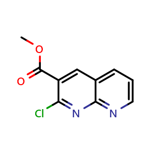 Chemical structure of methyl 2-chloro-1,8-naphthyridine-3-carboxylate , CAS 1641558-87-3, AChemBlock V145466