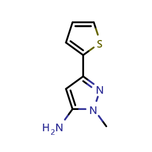 Chemical structure of 1-methyl-3-(thiophen-2-yl)-1H-pyrazol-5-amine , CAS 118430-78-7, AChemBlock V145467