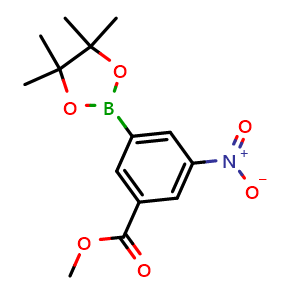Chemical structure of methyl 3-nitro-5-(4,4,5,5-tetramethyl-1,3,2-dioxaborolan-2-yl)benzoate , CAS 957061-12-0, AChemBlock V145494
