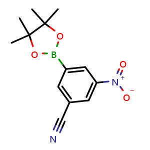Chemical structure of 3-nitro-5-(4,4,5,5-tetramethyl-1,3,2-dioxaborolan-2-yl)benzonitrile , CAS 1392812-18-8, AChemBlock V145495