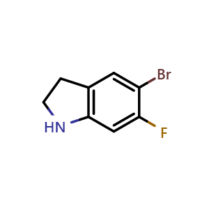 Chemical structure of 5-bromo-6-fluoroindoline , CAS 1368323-85-6, AChemBlock V145535