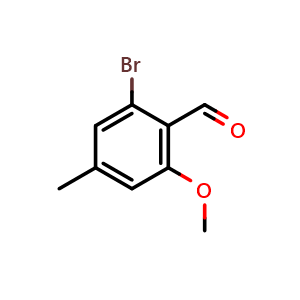 Chemical structure of 2-bromo-6-methoxy-4-methylbenzaldehyde , CAS 133129-29-0, AChemBlock V145556