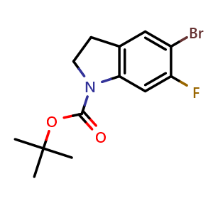 Chemical structure of tert-butyl 5-bromo-6-fluoroindoline-1-carboxylate , CAS 1936430-05-5, AChemBlock V145564