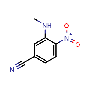 Chemical structure of 3-(methylamino)-4-nitrobenzonitrile , CAS 64910-48-1, AChemBlock V145575