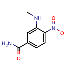 Chemical structure of 3-(methylamino)-4-nitrobenzamide , CAS 1247927-07-6, AChemBlock V145577