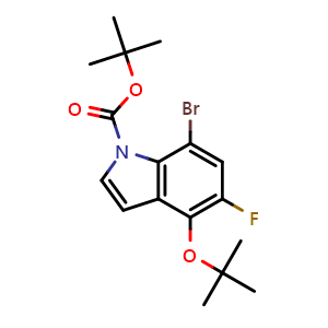 Chemical structure of N-Boc 7-Bromo-5-fluoro-4-(tert-butoxy)-indole , CAS 2816914-01-7, AChemBlock V145635