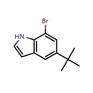 Chemical structure of 7-Bromo-5-(tert-Butyl)-1H-indole , CAS 2089319-70-8, AChemBlock V145636